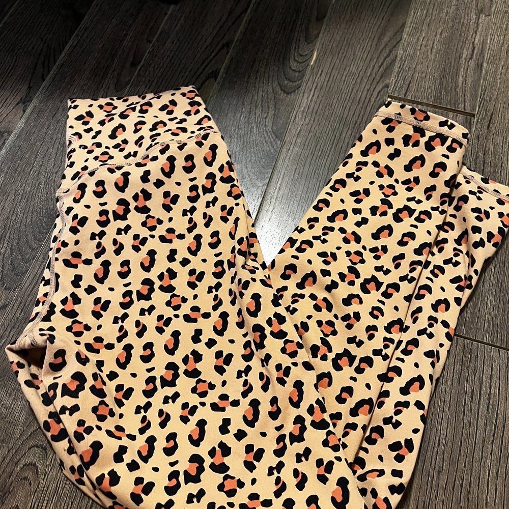 Ryderwear Hybrid Full Length Leggings - Tan Leopard - Size L